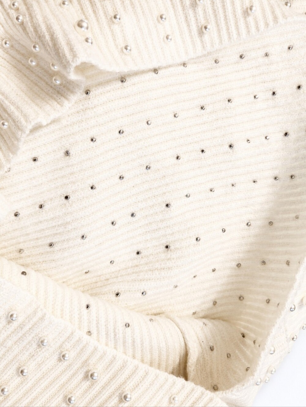 EXPRESS Pearl Embellished Sweater | Riveted Faux Pearls | Mock Neck | Size S|P - Picture 5 of 9